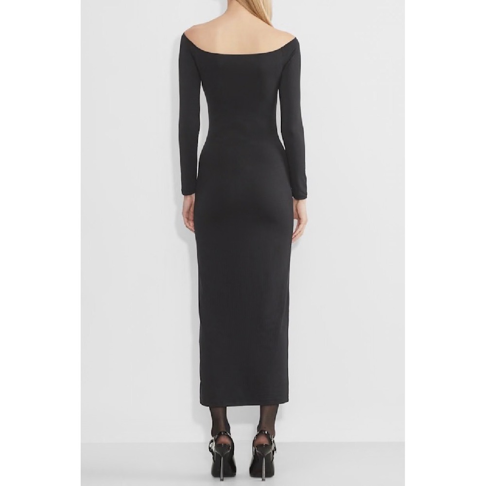 Aritzia Contour Off-Shoulder Maxi Dress Black Long Sleeve Bodycon Large 120815 - Picture 1 of 12